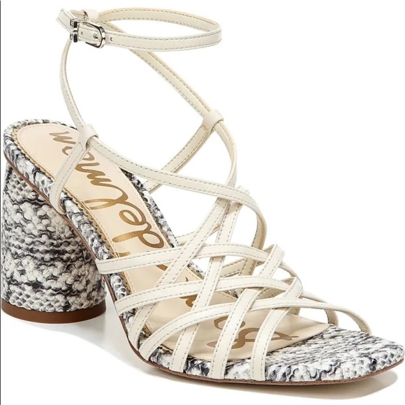 New Sam Edelman Daffodil Heeled Sandals in Reptile Embossed Modern Ivory - Picture 1 of 15